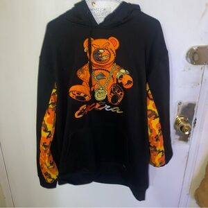 Men’s hoodie black and orange teddy bear bleeker & mercer